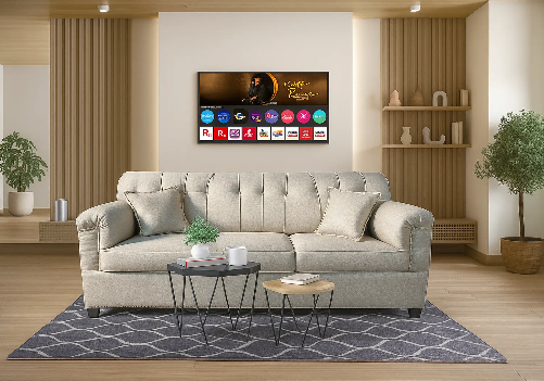 Jute 3 Seater Beige Sofa and Smart TV 32 Inch Combo